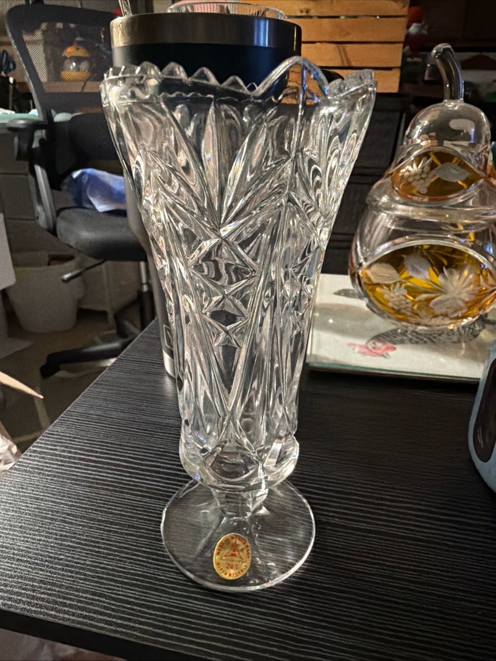 Cut Crystal Pedestal Vase - Clear Decorative Centerpiece